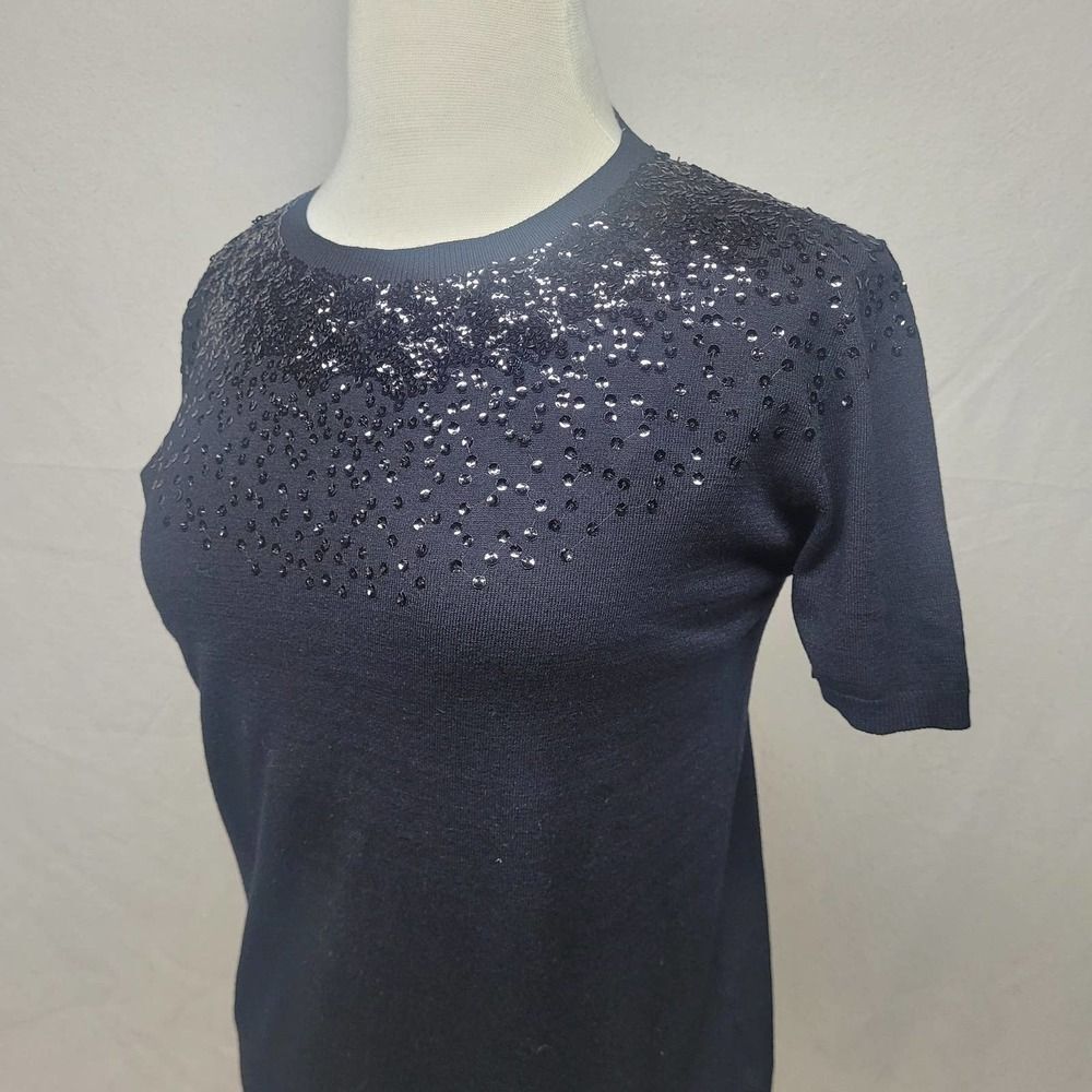 NWT Zara Knit Black Short Sleeve Sweater with Sequins Size Large - Picture 2 of 8
